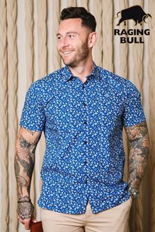 Raging Bull Blue Short Sleeve Flower Bud Poplin Shirt