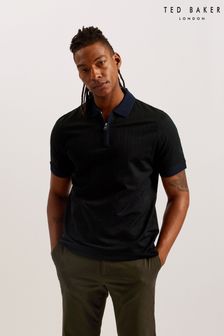 Črna - Ted Baker Arnival Short Sleeve Regular Textured Zip Polo Shirt (B43168) | €86
