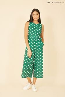 Mela Green Polka Dot Culotte Jumpsuit (B43212) | $75