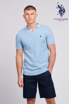 U.S. Polo Assn. Mens Regular Fit Blue Revere Texture Knit Polo Shirt (B43243) | 346 QAR