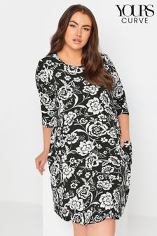 Yours Curve Black Floral Print Pocket Dress (B43352) | AED172