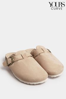 Yours Curve Beige Brown Faux Suede Clogs In Extra Wide EEE Fit (B43418) | kr338