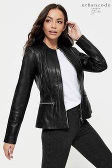 Urban Code Black Petite Collarless Leather Jacket (B43592) | $255