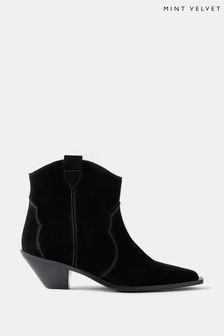 Mint Velvet Black Suede Stitch Ankle Boots (B43655) | ₪ 749