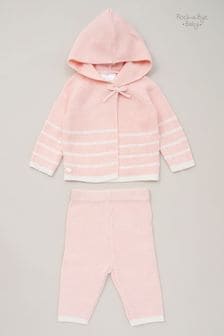 Rock-A-Bye Baby Boutique Pink Knit 100% Cotton Cardigan & Trousers Outfit Set (B43697) | $48