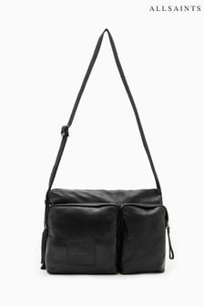 AllSaints Black Steppe Leather Messenger Bag (B43720) | AED1,104