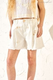 Angel & Rocket Cream Raya Embroidered Denim Shorts (B43803) | OMR12 - OMR14