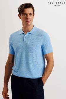 Ted Baker Blue Ventar Regular Short Sleeve Diagonal Diamond Polo Shirt (B43817) | €113