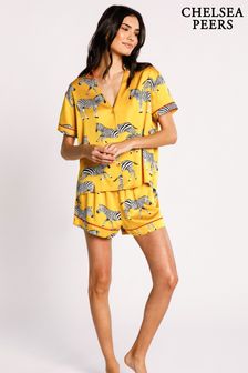Chelsea Peers Yellow Satin Mustard Zebra Print Short Pyjama Set (B43852) | €60