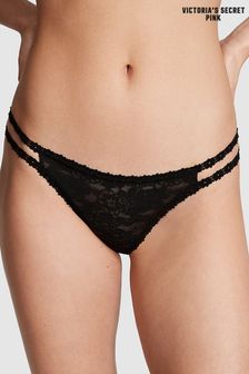 Victoria's Secret PINK Pure Black Thong Floral Lace Knickers (B44023) | €10.50