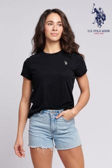 U.S. Polo Assn. Black Womens Crew Neck Double Horsemen 100% Cotton T-Shirt (B44104) | $43