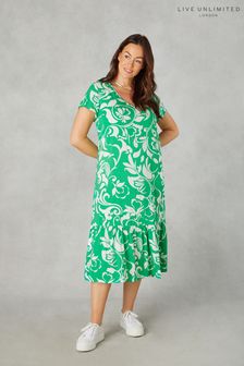 Live Unlimited Curve Petite Green Paisley Print V-Neck Dress (B44242) | kr766