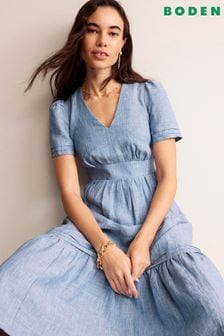 Boden Blue Eve Linen Midi Dress (B44243) | €159