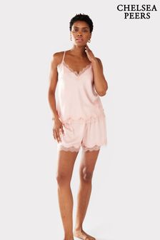 Chelsea Peers Pink Satin Lace Trim Cami Short Pyjama Set (B44282) | €55
