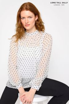 Long Tall Sally White LTS Tall White Dobby High Neck Blouse (B44298) | AED172
