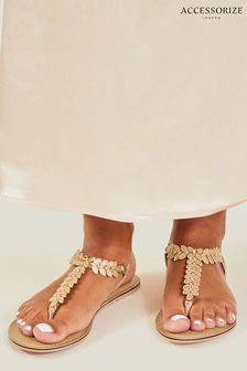Accessorize Gold Diamanté Leaf Embellished Sandals (B44299) | €44