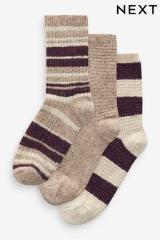 Berry/Ecru Stripe Thermal Wool Blend Ankle Socks With Silk 3 Pack (B44377) | €22