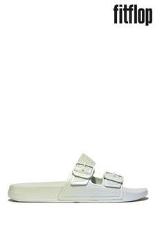 FitFlop Green Iqushion Iridescent Two-Bar Buckle Slides (B44425) | €66