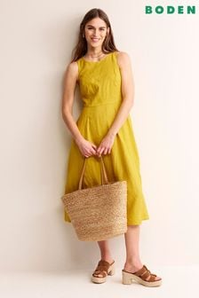 Boden Yellow Petite Carla Linen Midi Dress (B44488) | AED638