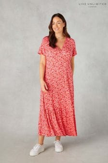 Live Unlimited Petite Pink Ditsy Print Jersey Wrap Dress (B44768) | €93