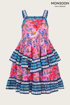 Monsoon Pink Tropical Print Tiered Dress (B44885) | €42 - €49