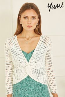Yumi White Crochet Cotton Twisted Bolero Top (B44982) | AED211
