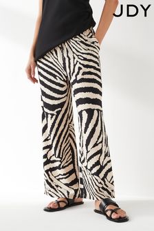JDY White Zebra Print Wide Leg Trousers (B45017) | OMR14