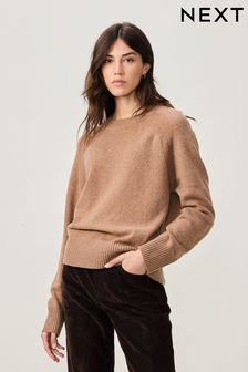 Neutral Camel Premium 100% Lambswool Crew Neck Jumper (B45169) | kr510