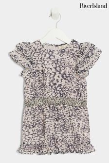 River Island Brown Girls Chiffon Leopard Print Playsuit (B45228) | kr294