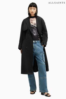 AllSaints Black Wyatt Trench Coats (B45298) | $581