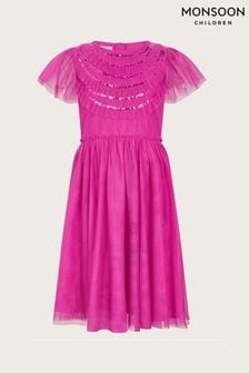 Monsoon Pink Emma Sequin Ruffle Dress (B45482) | OMR20 - OMR22