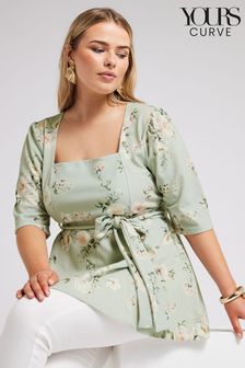 YOURS LONDON Curve Green Floral Print Square Neck Top (B45585) | €55