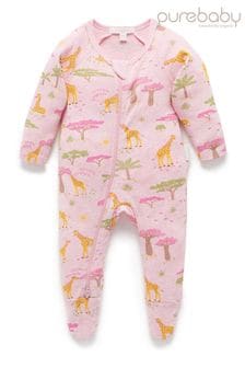 Purebaby Pink Printed Zip Sleepsuit (B45599) | €28