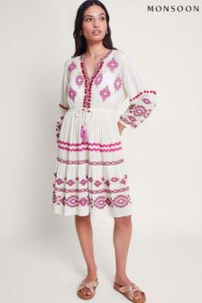 Monsoon White Embroidered Catia Dresses (B45605) | AED604