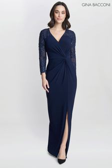 Синее платье макси с перекрученной отделкой спереди Gina Bacconi Isla (B45722) | €358