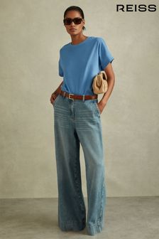 Reiss Blue Lois Cotton Crew Neck T-Shirt (B45749) | 279 QAR