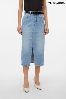 ブルー - Vero Moda Denim Midi Skirt With Front Split (B45783) | ￥7,400