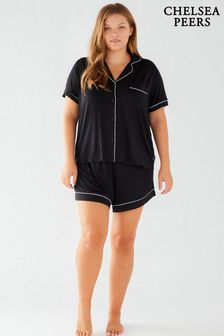 Chelsea Peers Black Curve Modal Button Up Short Pyjama Set (B45786) | 208 QAR
