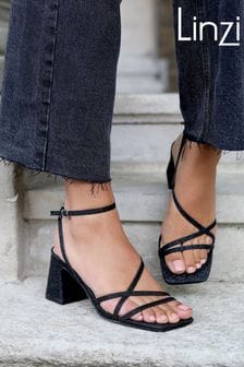 Linzi Black Liliana Glitter Crossover Slingback Block Heeled Sandals (B45812) | €44