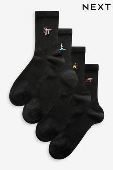 Yoga Embroidered Motif Ankle Socks 4 Pack (B45987) | €17.50