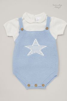 Rock-A-Bye Baby Boutique Blue Cotton Jersey T-Shirt and Knit Dungaree Set