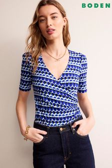 Boden Blue Wrap Front Jersey Top (B46099) | OMR25