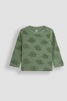 JoJo Maman Bébé Khaki Green Stegosaurus Textured Cotton Top (B46300) | SGD 35