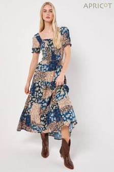 Apricot Blue Vintage Daisy Patchwork Maxi Dress (B46310) | ￥6,340