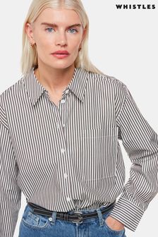 Whistles Petite Black/White Relaxed Fit Stripe Shirt