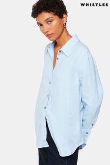 Whistles Relaxed Fit Blue Linen Shirt