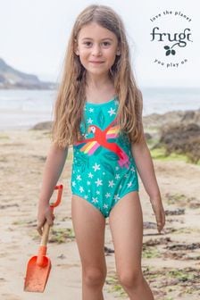 Frugi Blue Tropical Bird Print Swimsuit Made With Recycled Materials (B46658) | kr286 - kr312
