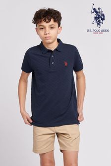 U.S. Polo Assn. Boys Blue Check Texture Polo Shirt (B46661) | kr584 - kr701