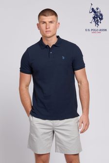 U.S. Polo Assn חולצת פולו בד מגבת   גזרה רגילה בצבע כחול מרקם (B46698) | ‏302 ‏₪