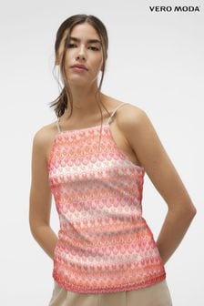 VERO MODA Pink Abstract Print High Neck Crochet Cami Vest (B46706) | $32